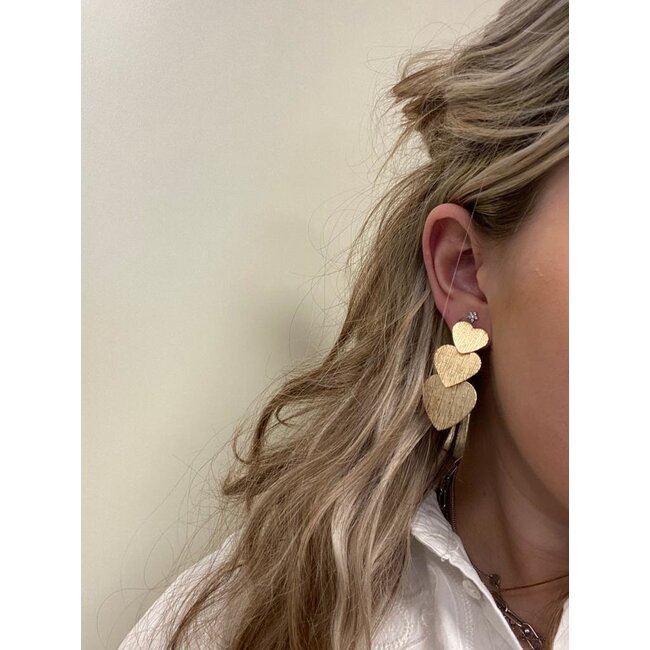 Three Heart Oorbellen | Goudkleurig | 4,9 cm x 2,7 cm | Fashion Favorite