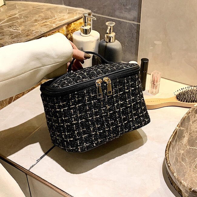 Toilettas / Make-up tas Tweed | Zwart | Fashion Favorite