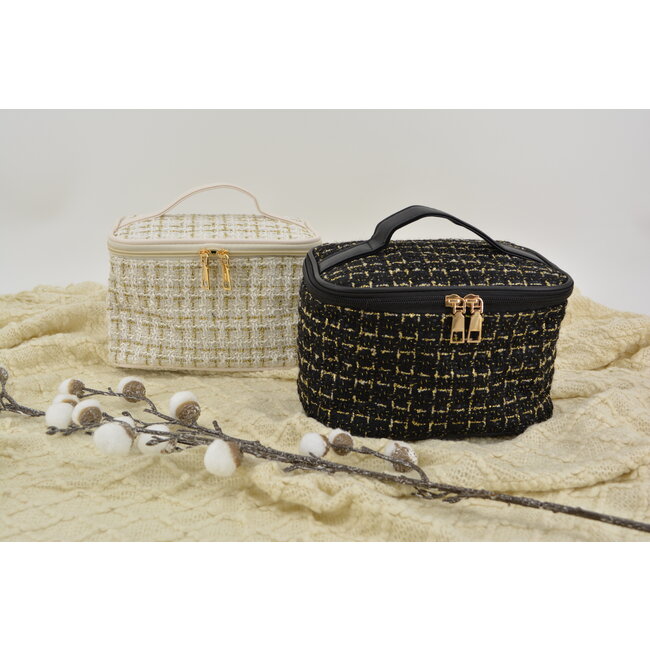 Toilettas / Make-up tas Tweed | Zwart | Fashion Favorite