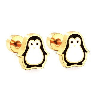 Fashion Favorite Pinguin Stud Oorknopjes | Goudkleurig