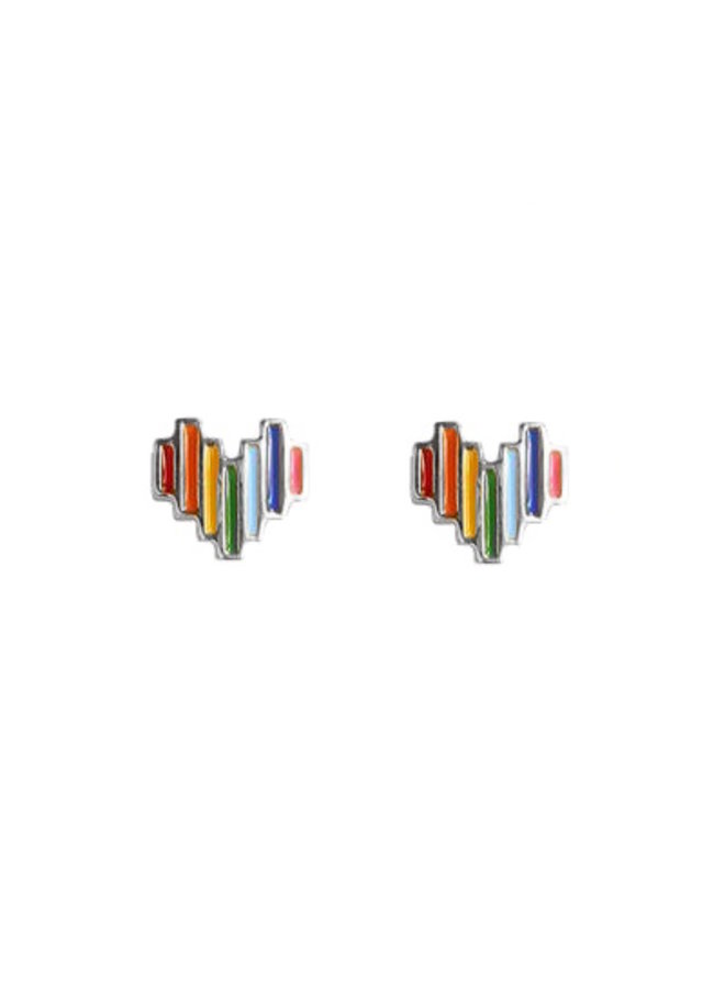 Rainbow Heart Stud Oorknopjes/Oorbellen | Zilverkleurig | 925 Zilver