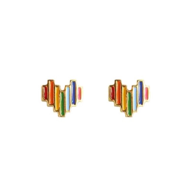 Fashion Favorite Rainbow Heart Stud Oorknopjes/Oorbellen | Goudkleurig | 925 Zilver