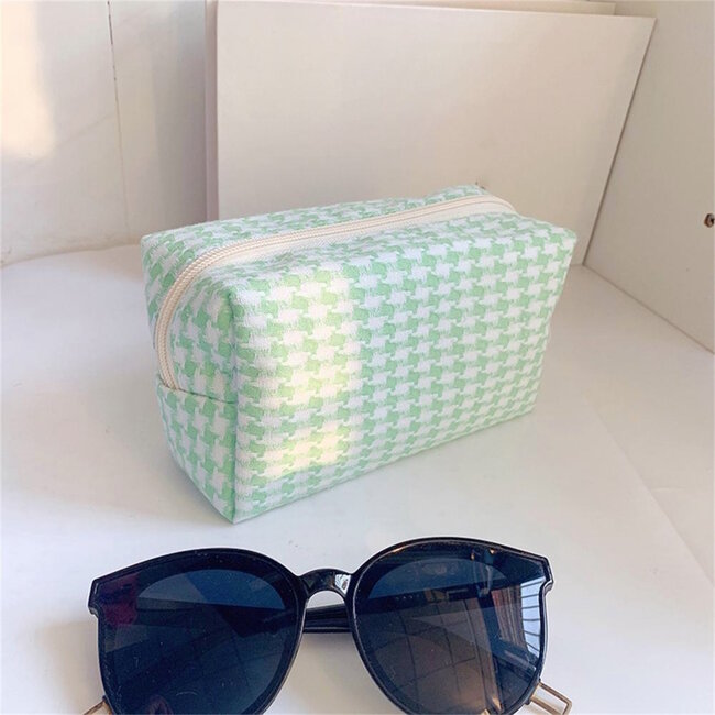 Pied De Poule / Toilettas - Groen/Wit | 18 x 10 x 10 cm | Fashion Favorite