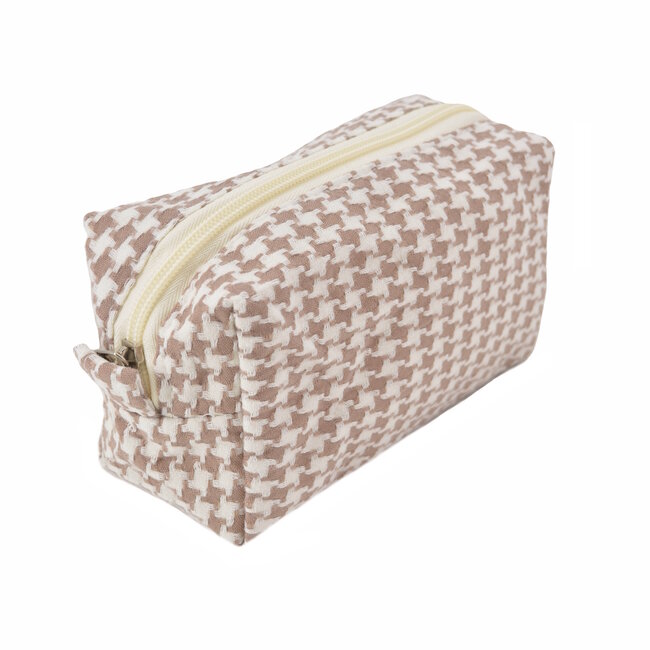 Fashion Favorite Pied De Poule / Toilettas - Bruin/Wit | 18 x 10 x 10 cm | Fashion Favorite