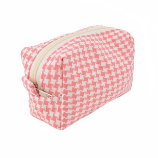 Fashion Favorite Pied De Poule Make-Up Tas - Roze/Wit