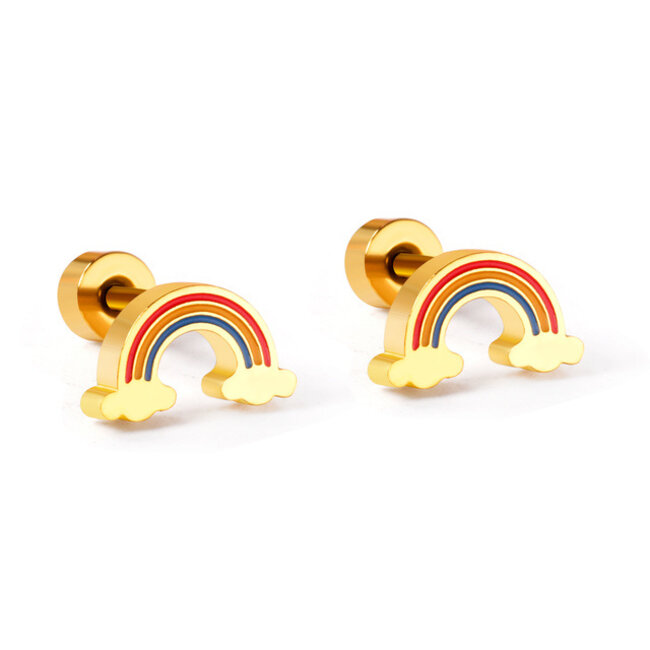 Fashion Favorite Regenboog Stud Oorknopjes/Oorbellen | Goudkleurig | Stainless Steel