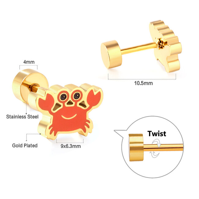 Krab Stud Oorknopjes/Oorbellen | Goudkleurig | Stainless Steel