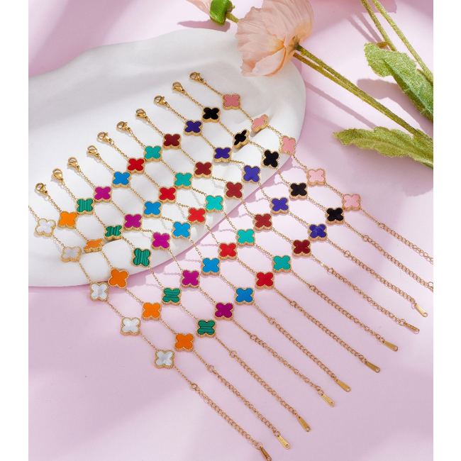 Clover Armband - Turquoise/Goud | Stainless Steel | 21,5 cm