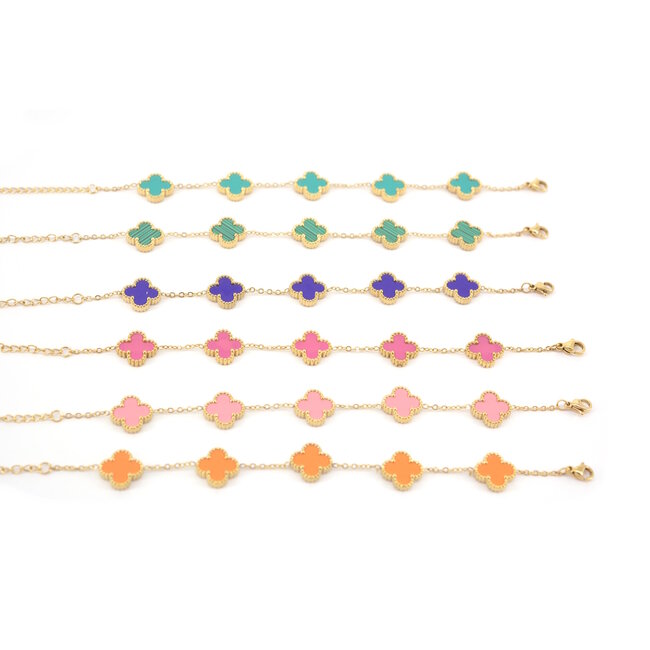 Clover Armband - Roze/Goud | Stainless Steel | 21,5 cm | Fashion Favorite