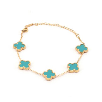 Fashion Favorite Clover Armband - Turquoise/Goud