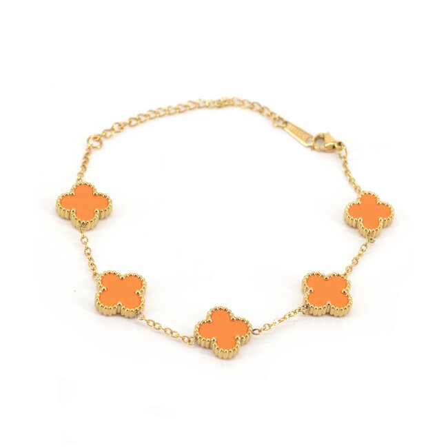 Fashion Favorite Clover Armband - Oranje/Goud | Stainless Steel | 21,5 cm | Fashion Favorite