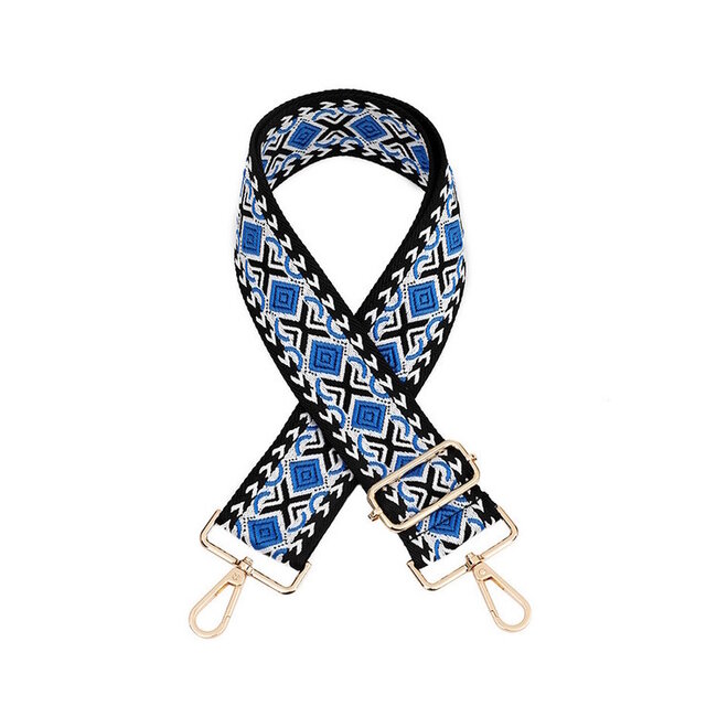 Fashion Favorite Bag Strap / Tas Riem Aztec | Zwart/Wit/Blauw | 130 x 5 cm