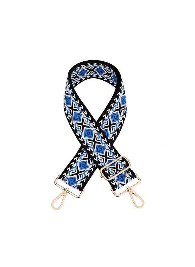 Bag Strap / Tas Riem Aztec | Zwart/Wit/Blauw | 130 x 5 cm