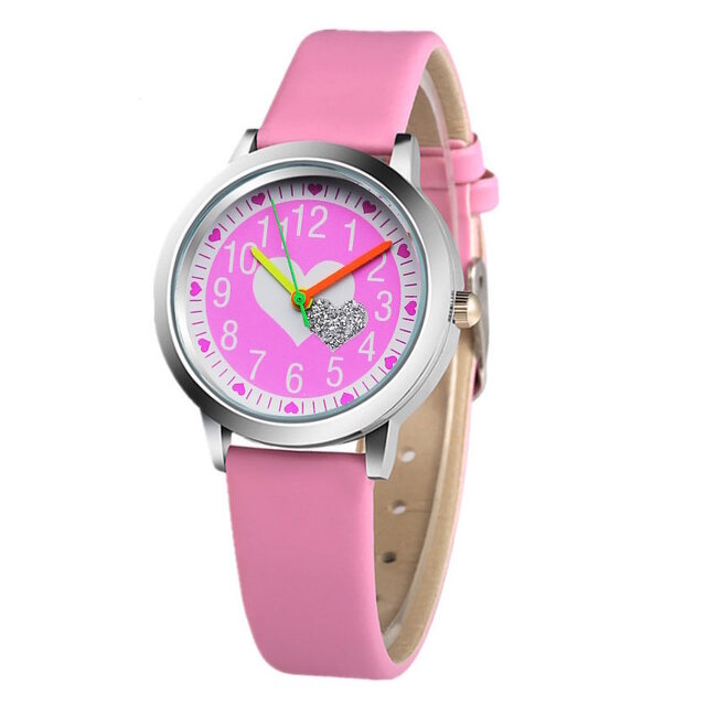 Fashion Favorite Kinder Horloge | Glitter Hart - Roze | Kunstleer | Fashion Favorite