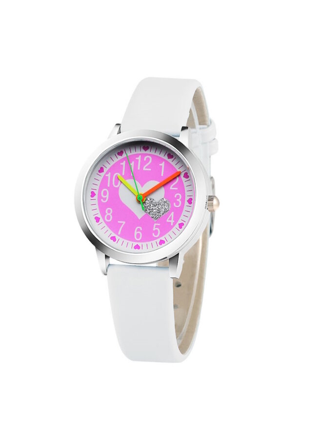 Kinder Horloge | Glitter Hart - Wit