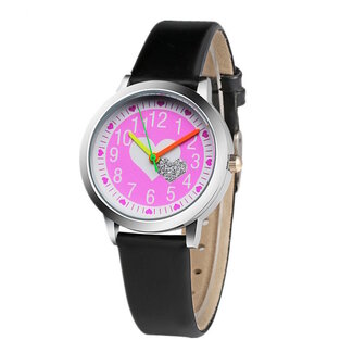 Fashion Favorite Kinder Horloge | Glitter Hart - Zwart