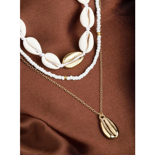 Schelpen Ketting 3 - delige Set - Goudkleurig | 32 + 7 cm