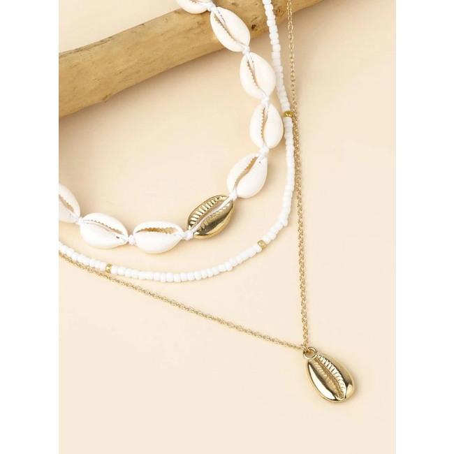 Schelpen Ketting 3 - delige Set - Goudkleurig | 32 + 7 cm