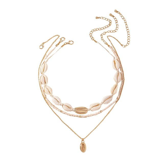 Schelpen Ketting 3 - delige Set - Goudkleurig | 32 + 7 cm