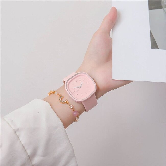 Pastel Color Horloge Square - Soft Pink | Siliconen | Ø 38 mm