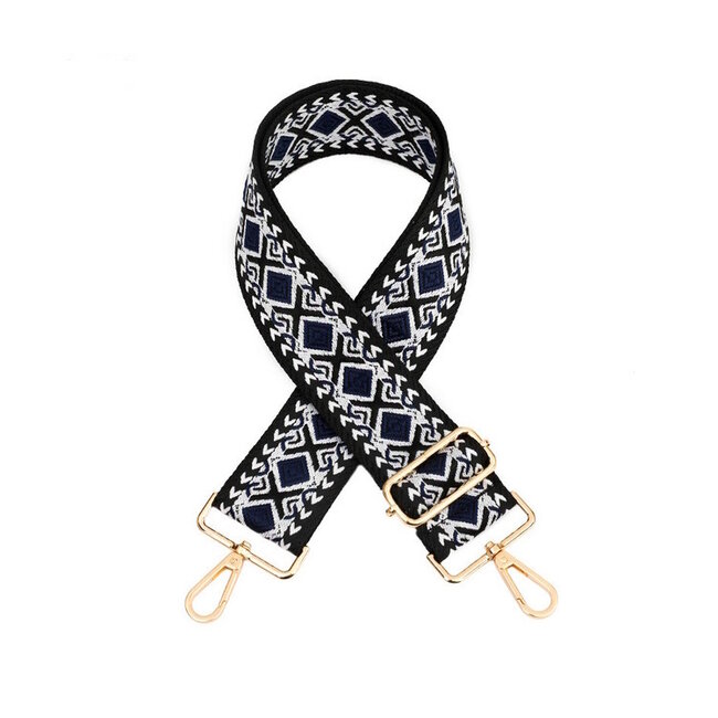 Fashion Favorite Bag Strap / Tas Riem Aztec | Zwart/Donkerblauw/Wit | 130 x 5 cm