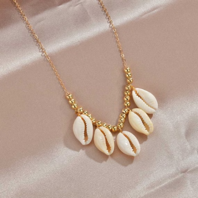 Ibiza Shell/Schelp Ketting - Goudkleurig/ Wit | 50 + 7 cm | Fashion Favorite