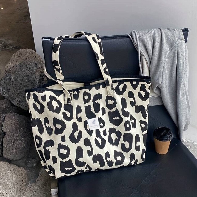 Shopper Leopard  - Hot Black | 36 x 33 x 18 cm | Canvas/Katoen