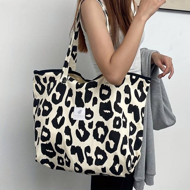 Shopper Leopard  - Hot Black | 36 x 33 x 18 cm | Canvas/Katoen