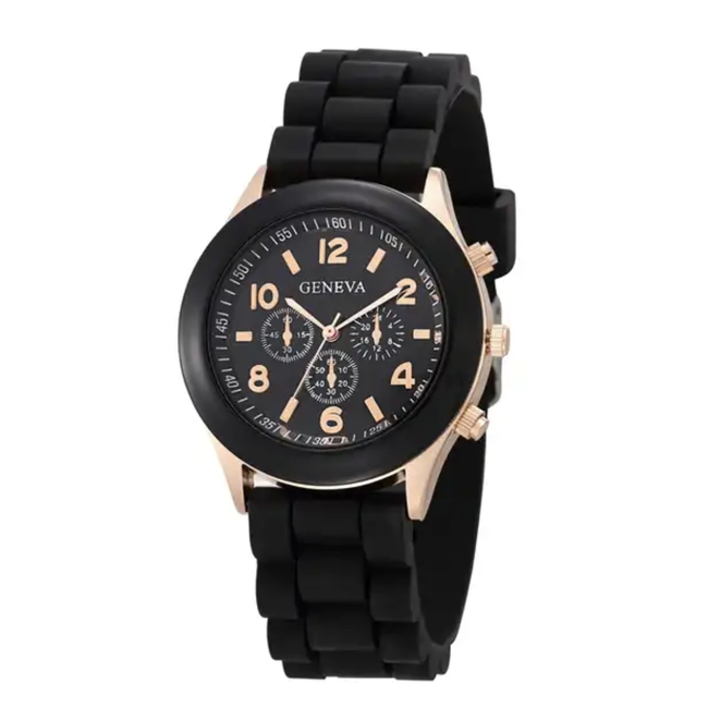 Geneva Geneva Siliconen Horloge - Zwart | Fashion Favorite