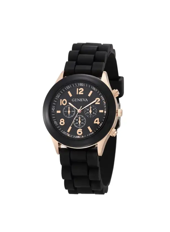 Geneva Siliconen Horloge - Zwart