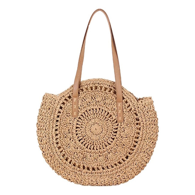 Fashion Favorite Ibiza Strandtas - Bruin | Schoudertas | Rotan / Polyester | 47x42 cm