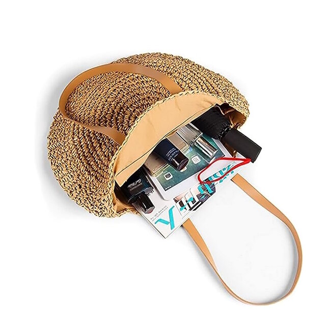 Ibiza Strandtas - Bruin | Schoudertas | Rotan / Polyester | 47x42 cm