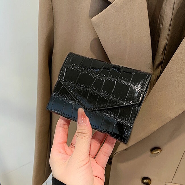 Portemonnee Croco - Zwart | 11 x 9 x 1 x cm | Kunstleer