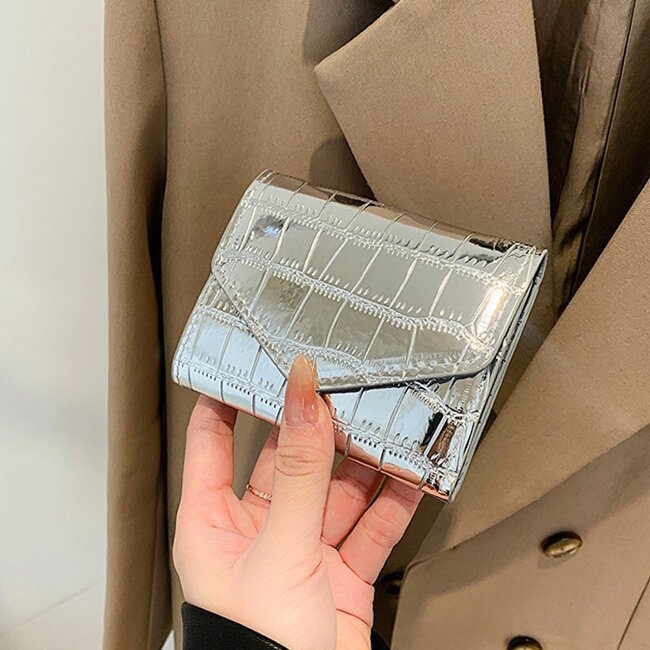 Portemonnee Croco - Zilver | 11 x 9 x 1 x cm | Kunstleer