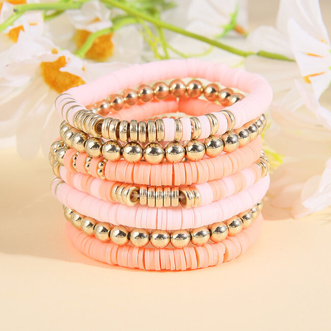 Bohemian Armbanden Set - Koraal/Roze | 7- delig | Fashion Favorite