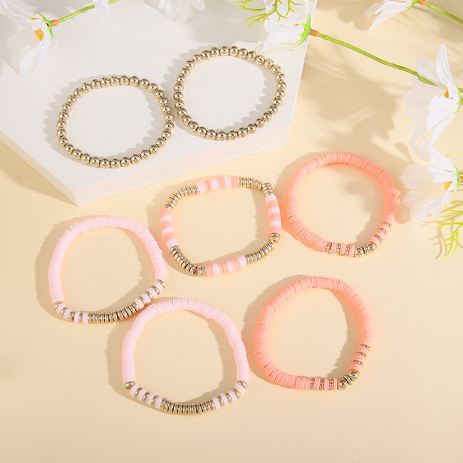 Bohemian Armbanden Set - Koraal/Roze | 7- delig | Fashion Favorite