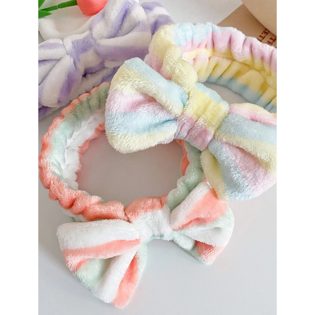 Fluffy Make-up Haarband Stripe | Lila/Wit | Badstof