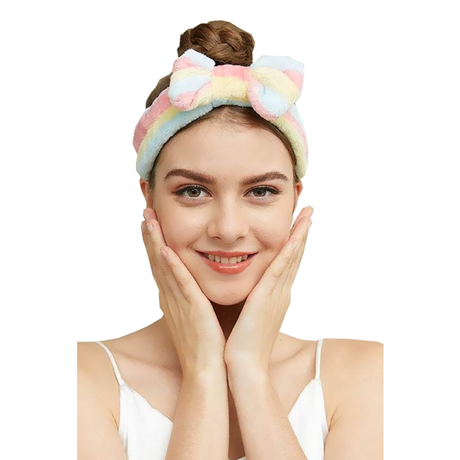 Fluffy Make-up Haarband Stripe | Lila/Wit | Badstof