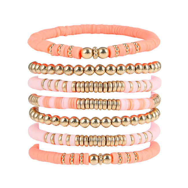 Fashion Favorite Bohemian Armbanden Set - Koraal/Roze | 7- delig | Fashion Favorite