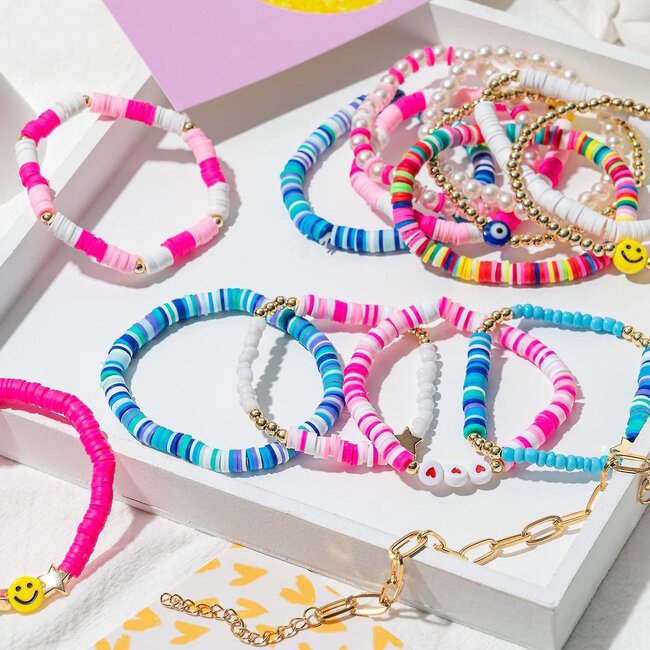 Smiley Armbanden Set - Roze | 8- delig | Fashion Favorite