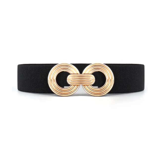 Elastische Riem - Cirkel Zwart/Goud | Metaal / Polyester / Elastaan
