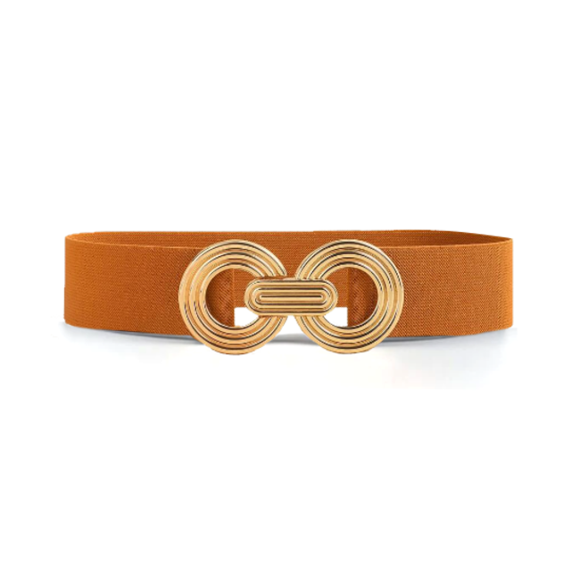 Elastische Riem - Cirkel Cognac/Goud | Metaal / Polyester / Elastaan