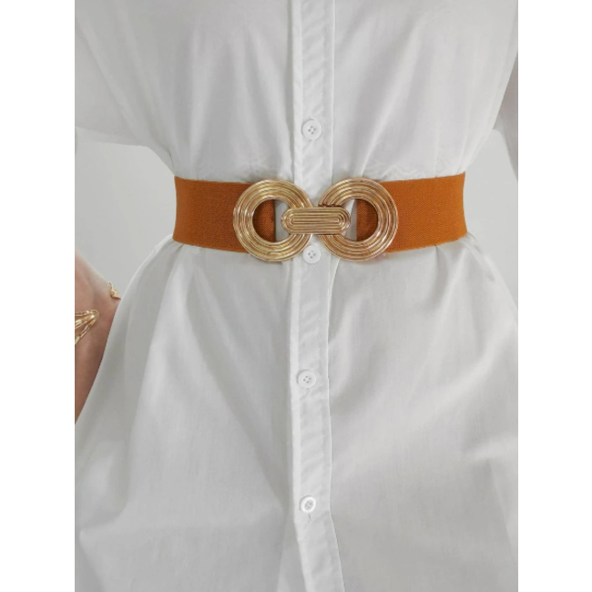 Elastische Riem - Cirkel Cognac/Goud | Metaal / Polyester / Elastaan