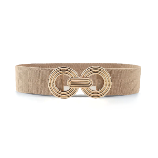 Elastische Riem - Cirkel Beige/Goud | Metaal / Polyester / Elastaan