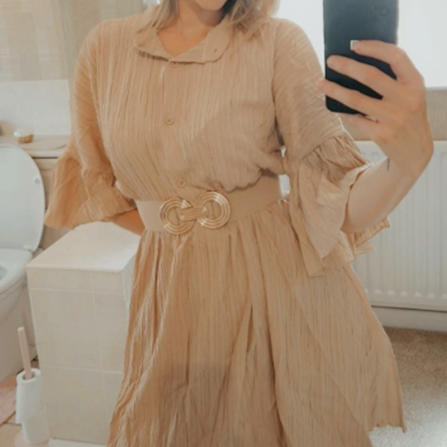 Elastische Riem - Cirkel Beige/Goud | Metaal / Polyester / Elastaan