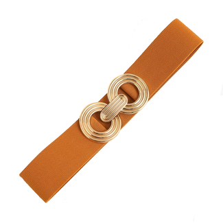 Fashion Favorite Elastische Riem - Cirkel Cognac/Goud