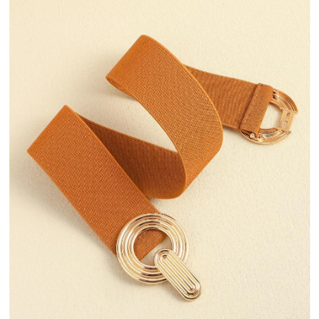 Elastische Riem - Cirkel Cognac/Goud | Metaal / Polyester / Elastaan