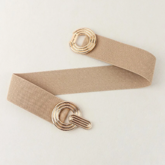 Elastische Riem - Cirkel Beige/Goud | Metaal / Polyester / Elastaan