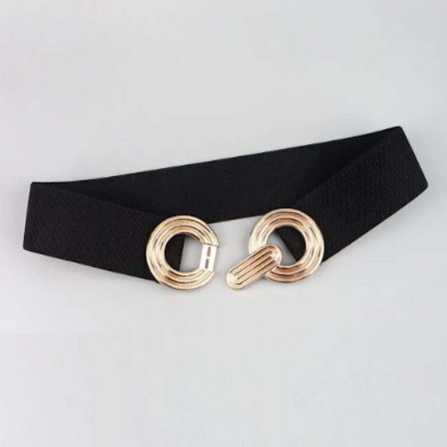 Elastische Riem - Cirkel Zwart/Goud | Metaal / Polyester / Elastaan