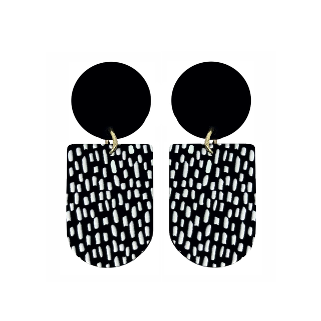 Fashion Favorite Clay Spot Drop Oorbellen - Zwart/Wit | Oorhangers | Polymeer Klei / Bijoux